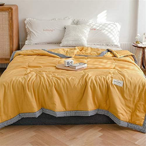 Chickw1 Tagesdecke Bettüberwurf Gesteppt, Mikrofaser Tagesdecke Schlafzimmer Steppdecke Decke Überwurf Wohnzimmer Sofaüberwurf für Einzelbett Doppelbett (Gelb Hahnentritt,180x200cm)