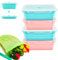 Lot de 4 boîtes de conservation alimentaires pliables en silicone de 800 ml, sacs de rangement en silicone gratuits pour congélateur, four, micro-ondes et lave-vaisselle (rose bleu)