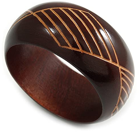 Avalaya Wide Chunky Wooden Bangle Bracelet with Geometric Pattern/Medium/Possible Natural Irregularities