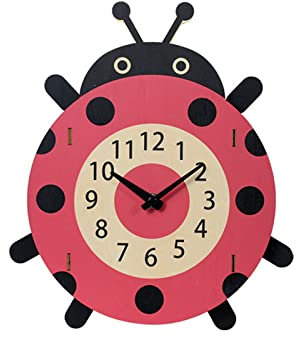 EXQULEG Kinder-Wanduhr, 3D Doppelschicht Design Holz Wanduhr,Lautlos Uhrwerk, Kinderuhr, Wanddeko für das Kinderzimmer (Käfer)