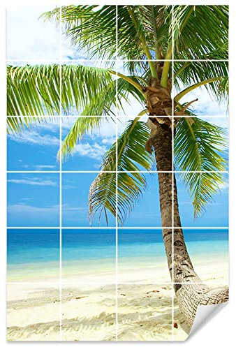 GRAZDesign Fliesenaufkleber Bad Motiv Strand & Palme, Fliesenbild selbstklebend Küche und Flur, Fliesenmaß: 20x25cm, Bild: 100x150cm (BxH)