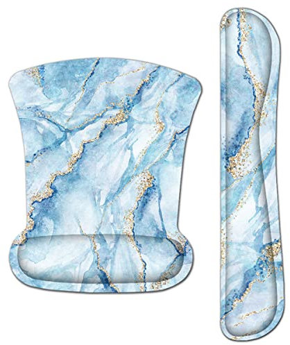 Ergonomische Tastatur-Handgelenkauflage und Mauspad, Handgelenkauflage, Büro, langlebiges Schreibtisch-Mauspad für einfaches Tippen und Schmerzlinderung (Marmor mit goldener Linie)