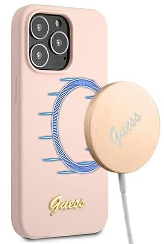 Guess GUHMP13XLSLMGLP Hülle für iPhone 13 Pro Max 6,7 hell-pink Silicone Script Gold Logo Magsafe, GUHCSA22PCU4GLPI, Black