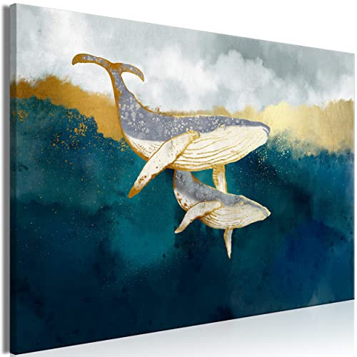 decomonkey Bilder Tiere 60x40 cm 1 Teilig Leinwandbilder Bild auf Leinwand Vlies Wandbild Kunstdruck Wanddeko Wand Wohnzimmer Wanddekoration Deko Wale unter Wasser Kinderzimmer Himmel Meer Blau