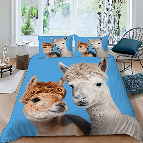MOUPL Bettwäsche 155x220 3teilig 3D Motiv Kawaii Tier alpaka Bettbezug Set mit Reißverschluss 100% Leicht Mikrofaser Kuschelig Atmungsaktive Sommer Betten Set mit 2 Kissenbezug 80x80 cm