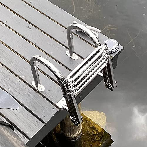 4 Stufen Teleskopisch Schwimmbadleiter rutschfeste Deckleiter, Marine Heckeinfahrt Ponton Marineyacht Bootsleite Edelstahl Badeleiter Für Pool/Boot Schwimmbad