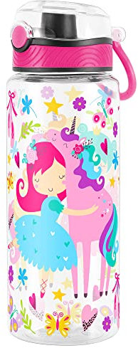 Cute Water Bottle for School Kids Girls, BPA FREE Tritan & Leak Proof & Easy Clean & Carry Handle, 23oz/ 680ml - Girl & Unicorn