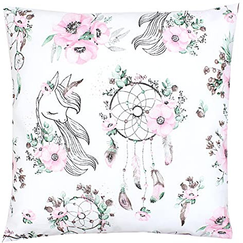 TupTam Kissenbezug Gemustert Bunte Kissenhüllen Dekokissen für Baby und Kinderzimmer, Farbe: Traumfänger/Einhorn/Rosa, Größe: 80 x 80 cm
