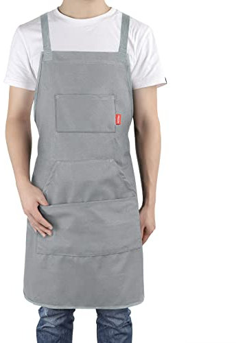 ALLONWAY Schürze - Schürze Mann Damen mit Einstellbarer Größe, Kochschürze Herren Personalisiert mit 4 Taschen, Grillschürze Verhindert Ölstaubflecken, Perfekt für Künstler, Gärtner, BBQ, Grau