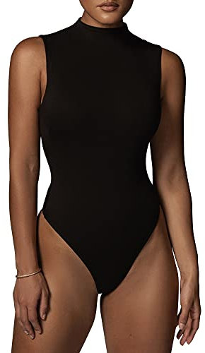 QKEPCY Body sin Mangas Mujer Sexy Cuello Alto Bodysuit Elegante Moldeador Ajustado Reductor Vientre Plano Monos de una Pieza Camiseta Moldeadora Ropa Verano