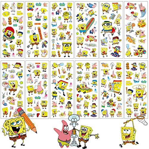 Spongebob Sticker Kinder Kleinkinder,Puffy 3D Aufkleber Kinder 12 Blätter Aufkleber Sticker Set,Anime Aufkleber Jungen Mädchen für Belohnungsaufkleber Kinder,Mitgebsel Kindergeburtstag Gastgeschenke