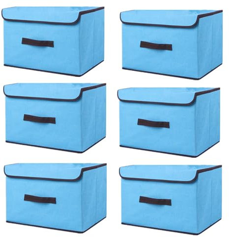 NCRGB 6 Stück Stoff Faltbare Aufbewahrungsboxen mit Deckel 36×23×24cm,Stoffaufbewahrungsbehälter mit Deckel,Kleiderschrank Organizer für Kleideraufbewahrung,Raumorganisation-Blau