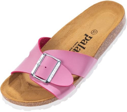 Palado Pantoletten Damen Tinos - bequeme Sandalen Made in Spain - elegante Hausschuhe mit Kork-Fußbett - modische Sommerschuhe Hellpink Matt UK7 - EU40