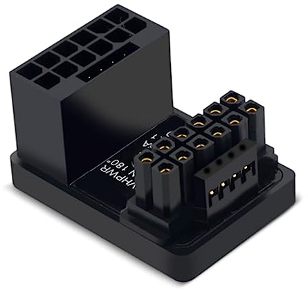 GPU PCIe5.0 16-Pin-Anschluss, ATX3.0 180-Grad-Winkel GPU-Netzadapterplatine 600 W 12 V, HPWR 12 + 4 Stecker auf Buchse GPU U-Turn-Netzteil für Grafikkarte (Silber)