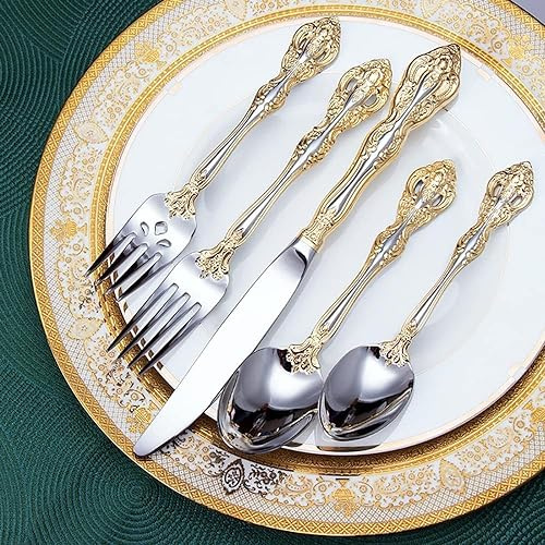ESSONIO Geschirr Besteck Gold Sets 60 Stück Besteckset 18/10 Edelstahl Service für 12 Langlebig Haus Küche Restaurant Hochzeit Besteck Utensilien Delicate Messer Gabeln und Löffel Geschirrset