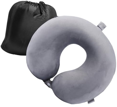 LANGISAN Travel Pillow Memory Foam Neck Pillow Lightweight Quick Pack for Airplane Train Car Neck Support Pillow (Dark Grey)