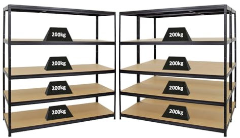 PROREGAL Mega Deal 3er-Set Schwerlastregal Giant Elephant 180x180x60cm mit 5 Ebenen Fachlast 200kg Schwarz, Kellerregal, Steckregal, Garagenregal, Lagerregal