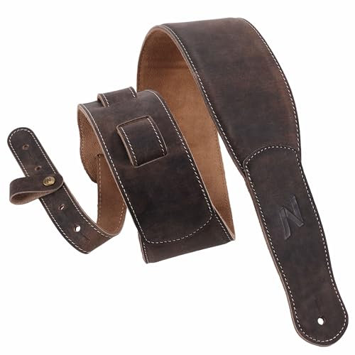 Nefelibata 3-Inch Guitar Strap, Full Grain Leather with Foam Padding and Cable Organizer Loop for Kids, Men and Women for Acoustic, Bass and Electric Guitar(Chocolate Brown)