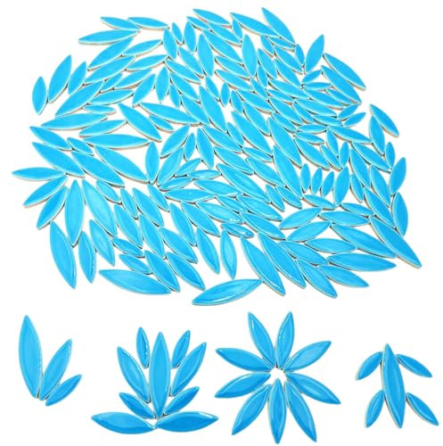 Blatt Blütenblatt Keramik Mosaik Fliesen zum Basteln, 500g Unregelmäßige Mosaikstücke für DIY Herstellung, Handwerk, Hobby, Kunst und Wanddekoration (Himmelblau)