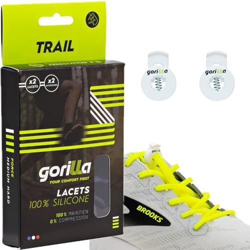 Gorilla - Lacets Elastiques Trail Running - Dépassez vos Objectifs Sportifs - Gagnez du Temps, Adieu les Nœuds Bonjour le Confort - Autobloquants Ultra Résistants - 123 cm