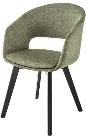 Riess Ambiente Design Stuhl Nordic Star grün Strukturstoff Holzbeine Eichenoptik Esszimmerstuhl Küchenstuhl Konferenzstuhl runde Rückenlehne mit Armlehne
