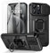 Doeshine für iPhone 15 Pro Max Hülle, mit 360° Ständer & Kameraschutz, Military Grade Handyhülle mit Ring Stand Multifunktion Schutzhülle Outdoor Case mit 2 Stück Schutzfolie (Schwarz)