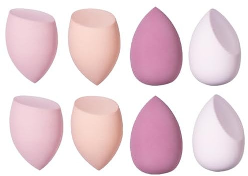 8 Pcs Makeup Sponge Blender with 1 Clear Plastic Sponge Case, Professional Non Latex Beauty Applicator, Set for Cream, Liquid and Foundations, Comes for 3 Shapes (Pink Set)