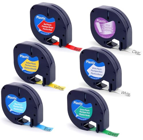 6 Stück Kompatibel für DYMO Etikettenband, Schriftband Bunt Etiketten Thermodrucker Papier 12mm x 4 m für Dymo LT-100T/LT-100H/LT-2000/LT- QX50