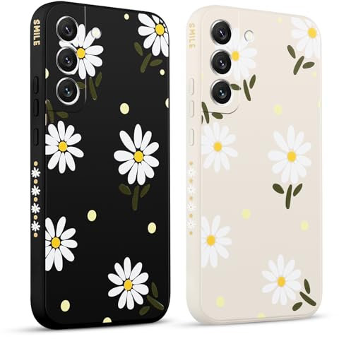 Pnakqil 2 stück Handyhülle für Samsung Galaxy S22 5G 6,1, Blumen Hülle Gänseblümchen Chrysantheme Bemaltes Muster süß Aesthetic Silikon Schutzhülle Tasche Schön Mädchen Kameraschutz Case