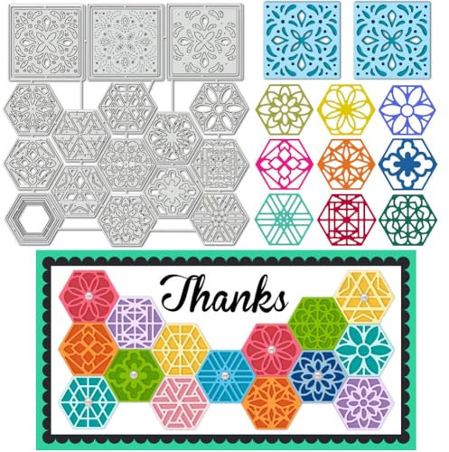 BENECREAT Waben-Metall-Stanzschablonen, Sechseckiger Und Quadratischer Blumenstanzer Für Mehrschichtigen Kartenhintergrund Zum Selbermachen, Basteln, Scrapbooking, Fotoalbum, Kartenprägung