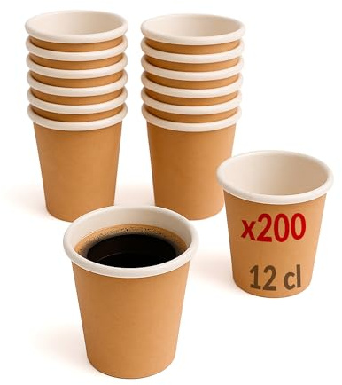 Table'Colors 200 Verres en Carton 12 cl Esprit Kraft - Gobelet Carton Recyclable - Tasse - Café - Boisson fraiche - Expresso - Idéal pour Fêtes et Événements - Design Pratique