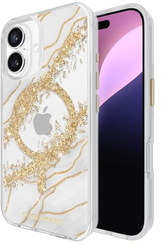 Case-Mate iPhone 16 Case [Compatible with MagSafe] - Stylish Marble Phone Case with 12ft Drop Protection - Premium Magnetic Cover for iPhone 16 - Karat Granite