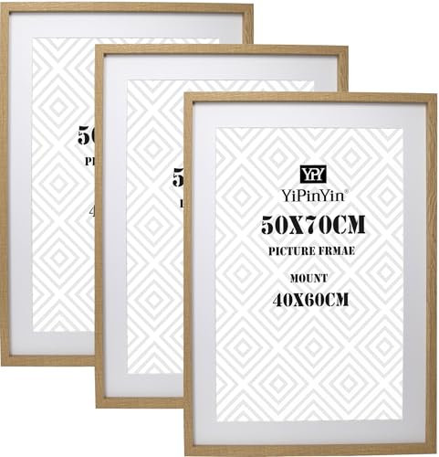 50x70cm(19.68X27.55inch) Wooden Picture Frames Set of 3 with Acid Free Mounts for 40x60cm,50x70cm Wood photo frames 3Pack,40x60cm Poster Frame for wall hanging.
