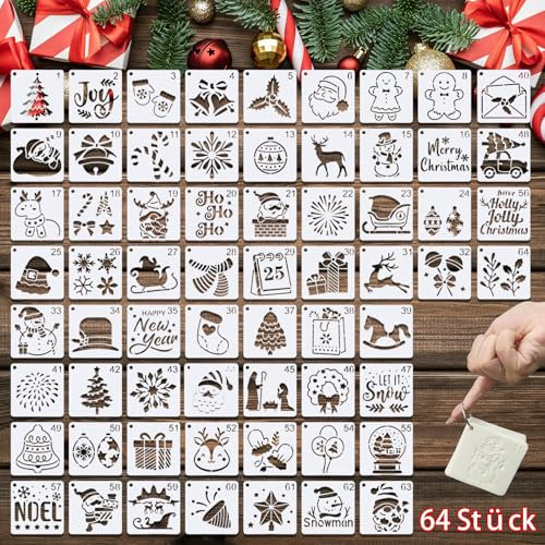 GOZINA 64 Stück Schablonen Weihnachten, Weihnachtsschablonen Wiederverwendbare, Fenster Schablonen Weihnachten, Sprühschnee Fenster, Schneespray Fenster für Scrapbooking Fotoalbum, DIY Weihnachtsdeko