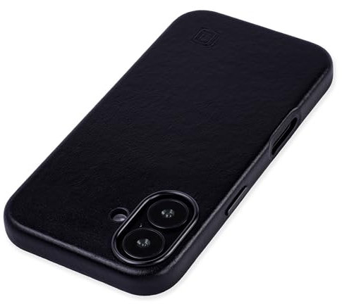 Dockem Echtlederhülle für iPhone 16, Kompatibel mit MagSafe - Glattes Vollnarbenleder (MSGL, Schwarz)