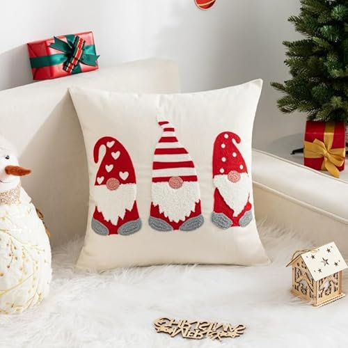 TETSMG Kissenbezug Weihnachten 45x45 cm, 2 Stück Weihnachtskissenbezug, Weihnachtsdeko Innen Kissenbezüge, Weihnachts Kissenhülle Deko (Weiß Wichtel)