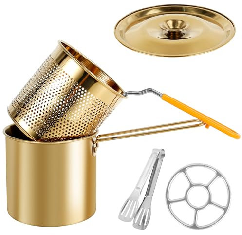 Olla para freír de acero inoxidable de 1200 ml, con cesta y tapa, clip multiusos para patatas fritas
