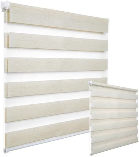 WOLTU 2 Stück Doppelrollo Klemmfix ohne Bohren Duo Rollo Klemmrollo für Fenster mit Klemmträger, Fensterrollo Lichtdurchlässig & Verdunkelnd Wandmontage, Holzlook Buche, 120x150cm (Stoffbreite 116 cm)