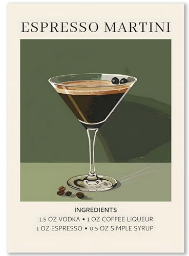Happymotive – Espresso Martini Poster | Cocktail Poster mit Rezept & Zutaten | Moderne Wanddeko für Bar, Küche & Wohnzimmer | Premium Druck auf 300g Papier | DIN A2, A3 & A4