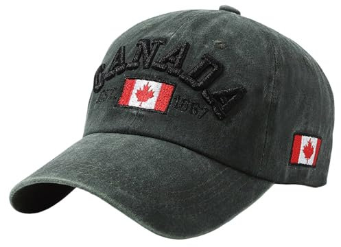 2025 - Kanada Baseballkappe, Kanadatag, bestickte Ahornblatt-Flagge, verstellbare Mütze Tigers Cap S (Army Green, One Size)