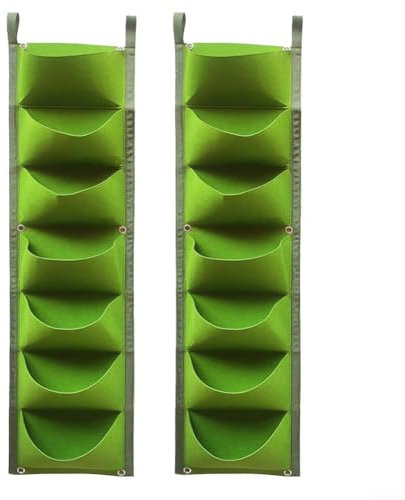 Jardineras verticales para colgar en la pared, 2 piezas con 7 bolsillos para eficiencia de espacio (verde)