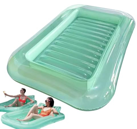 Inflatable Pool Lounger, Swimming Pool Float, Foldable Chair Bed, Adjustable Headrest Support for Poolside, Camping, Vacation Beach, Backyard, Travel, 66.93x43.31x9.84 inches