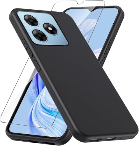 PIXFAB Case for Blackview Wave 8 / 8C with 1 x Screen Protector Glass [Ultra Slim] Scratch Resistant TPU Gel Rubber Soft Skin Silicone [Protective Case] Cover for Blackview Wave 8 / 8C - Black