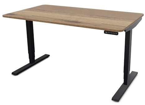 ASSMANN Höhenverstellbarer Schreibtisch elektrisch, 140x80cm, TÜV-geprüft | stufenlos verstellbar mit Aufprallschutz, ergonomischer Schreibtisch Made in Germany, abgerundete Ecken, Eiche Tabak/Schwarz
