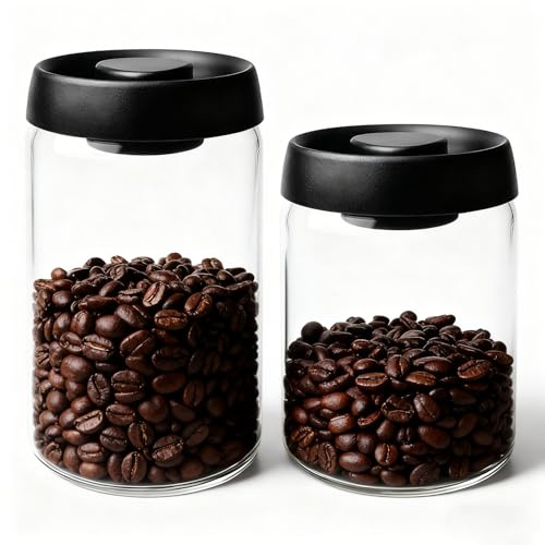 Kaffeedose mit Vakuumdeckel: 2 Stück Kaffeedose Luftdicht, 1200ml+1800ml Vakuum-Kaffeedosen aus Glas, Kaffeebohnen Aufbewahrung, Kaffeebohnenbehalter für Nuisse, Tee, Kakao, für Küche und Vorrat