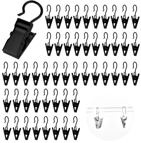 IANFAN 50 Stück Vorhang Clips, Vorhang Haken Clip Gardinenhaken Clips Vorhang-Klammern mit Haken Metall Klammern Duschvorhanghaken Clip Gardienen Klemme für Vorhänge Fotos Duschvorhang