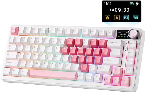 YUNZII B75 PRO MAX QMK/VIA Gaming-Tastatur (Weißes Herz, Candy Switch) | 75% Mechanische Tastatur mit Bildschirm und Drehregler,Hot-Swap,Vorgefettete Creamy Switches, RGB, BT/Type-C/2.4G für Win/Mac