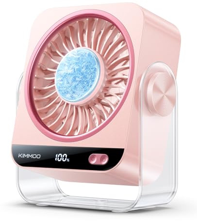 KIMMOO USB Rechargeable Desk Fan, 199 Speeds Portable Table Fan with Ice Cooling & Digital Display, 270° Rotating Quiet Turbo Fan for Bedroom Home Office (Pink)