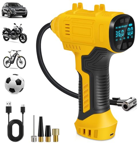 Cordless Tyre Inflator Air Compressor, 25L/min Hand Held Digital Tyre Pump with Pressure Gauge, Rechargeable Battery, Portable Car Accessories with LED Light Electric Pump for Car/Bike/Motorcycle/Ball