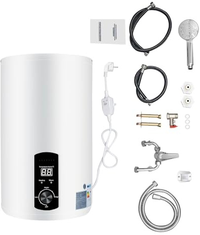 2,0 kW Elektro Warmwasserspeicher Boiler 30L/45L/60L/70L Wandhängender Boiler, Vertikaler Elektrischer Warmwasserbereiter - Max 75℃ - Anschlussgröße G1/2 - Wasserdichtigkeit IPX4 (30L/34 x 59cm)
